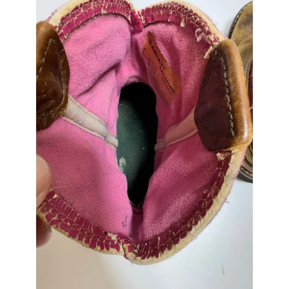 Ariat Brown/Pink Leather Girls Youth Western Boots Sz 13.5 Cowboy